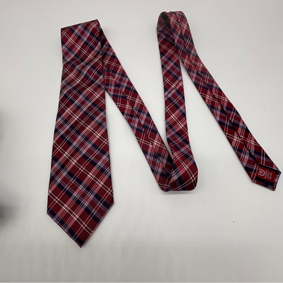 Lot of 2 Silk Ties Claiborne Blue Tan‎ Striped Chaps Red Navy Plaid - Picture 6 of 10